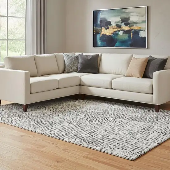 Ivory And Charcoal Diamond Washable Area Rug With UV Protection Photo 1