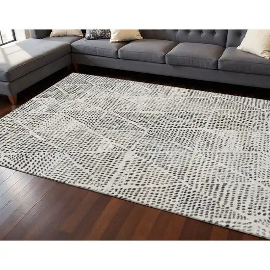 Ivory And Charcoal Diamond Washable Area Rug With UV Protection Photo 2