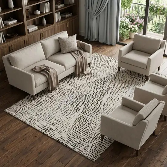 Ivory And Charcoal Diamond Washable Area Rug With UV Protection Photo 1
