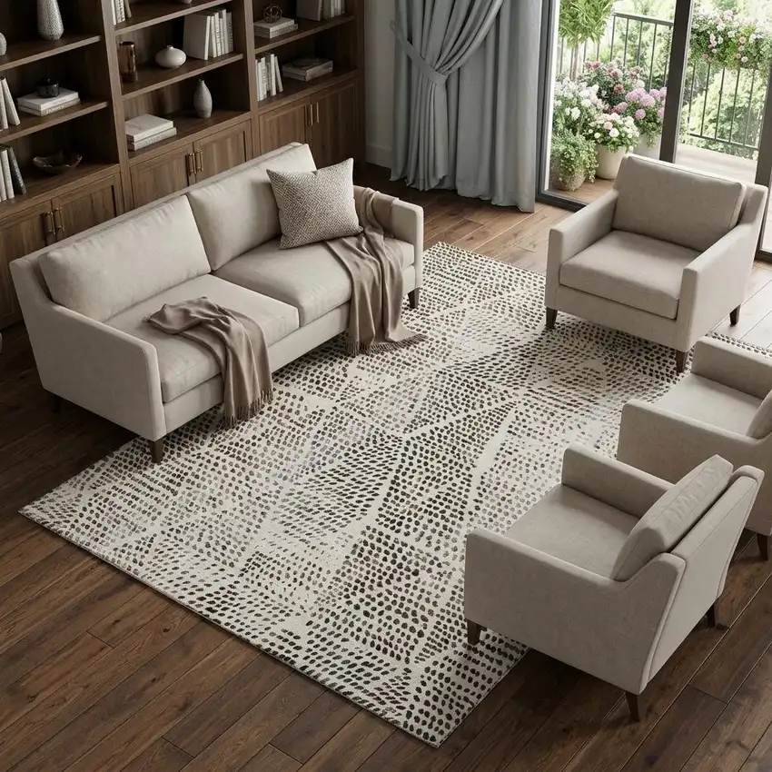 Ivory And Charcoal Diamond Washable Area Rug With UV Protection Photo 1