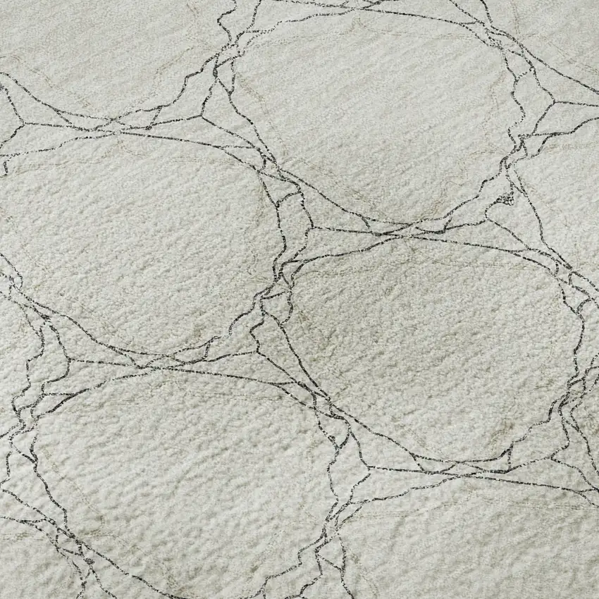 Ivory And Charcoal Geometric Washable Area Rug With UV Protection Photo 8