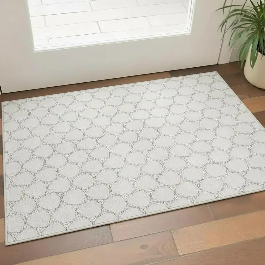 Ivory And Charcoal Geometric Washable Area Rug With UV Protection Photo 2