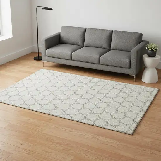 Ivory And Charcoal Geometric Washable Area Rug With UV Protection Photo 2