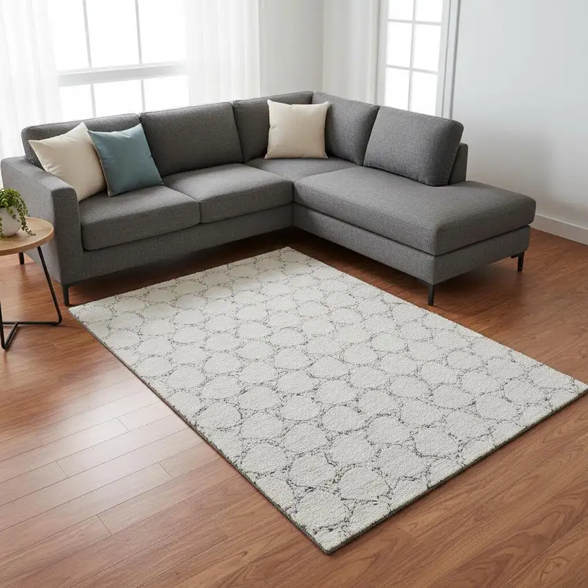 Ivory And Charcoal Geometric Washable Area Rug With UV Protection Photo 2
