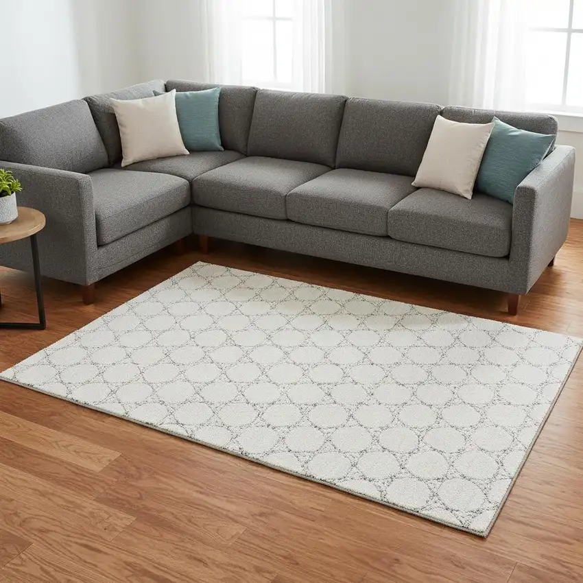 Ivory And Charcoal Geometric Washable Area Rug With UV Protection Photo 2