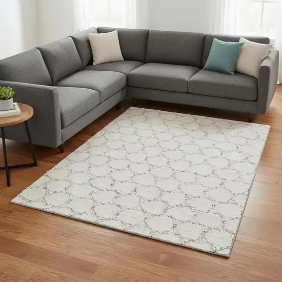 Ivory And Charcoal Geometric Washable Area Rug With UV Protection Photo 2