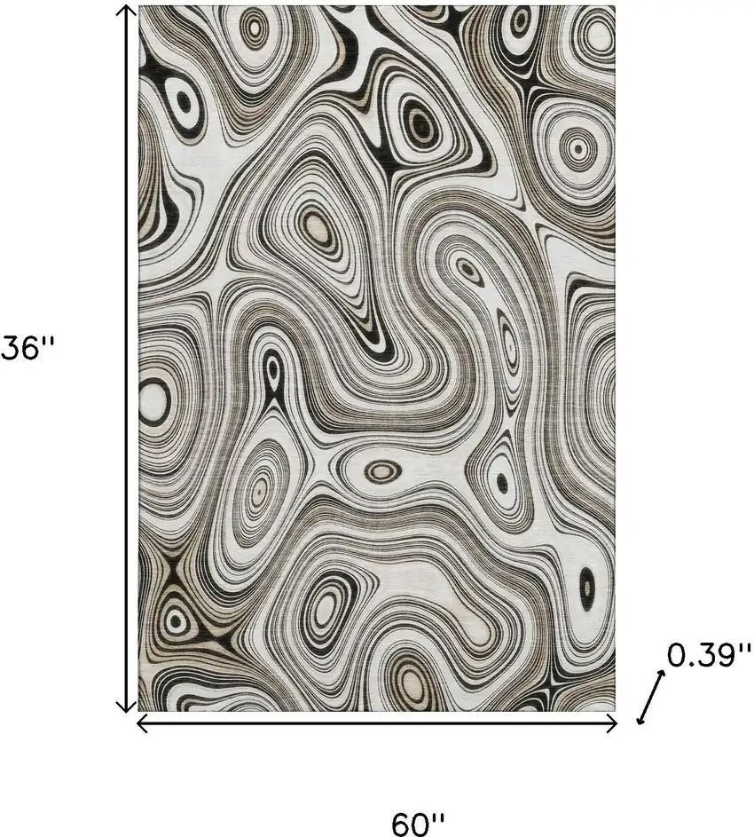 Ivory And Charcoal Geometric Washable Area Rug With UV Protection Photo 9