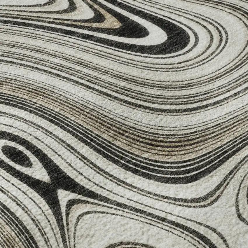 Ivory And Charcoal Geometric Washable Area Rug With UV Protection Photo 8