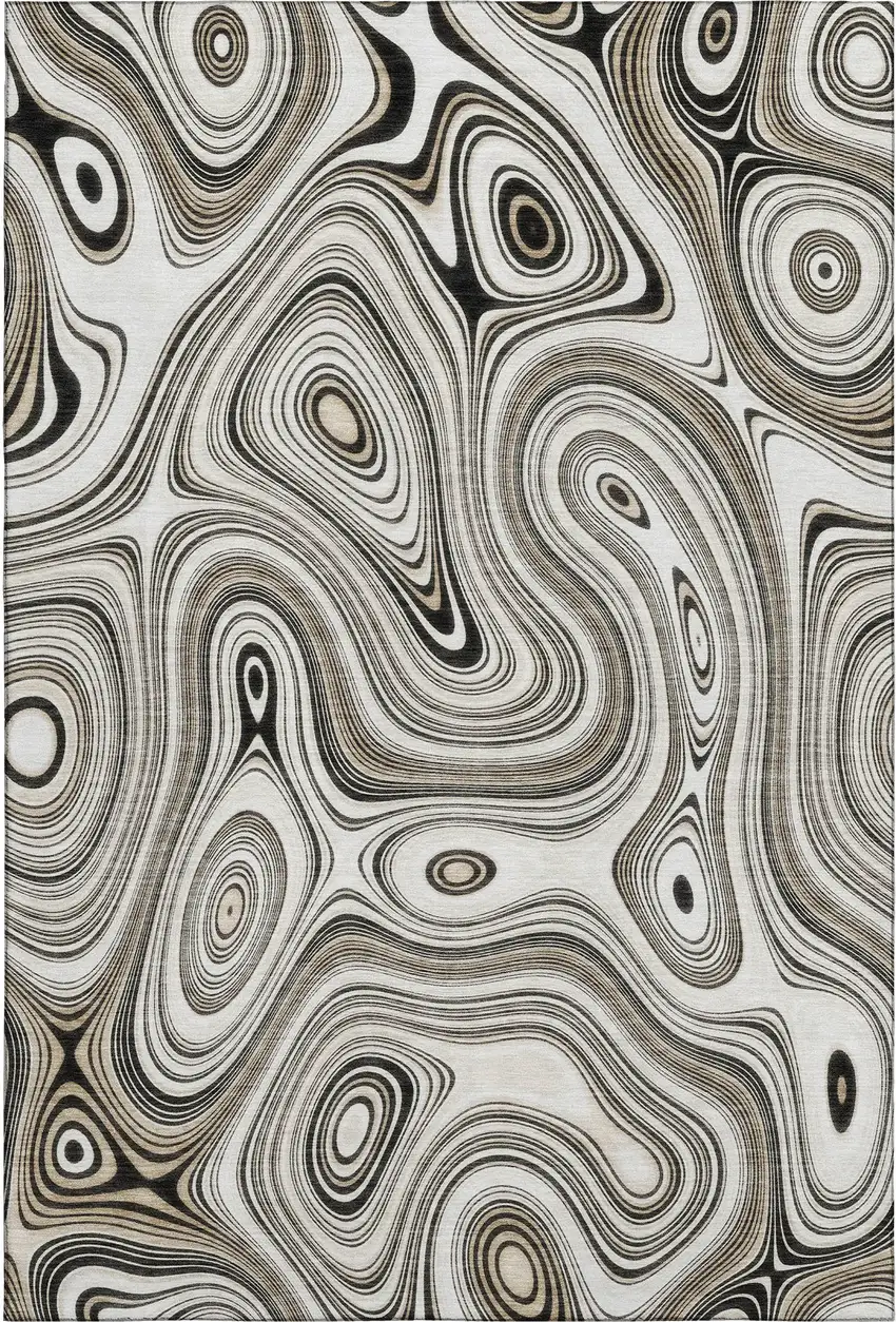 Ivory And Charcoal Geometric Washable Area Rug With UV Protection Photo 2