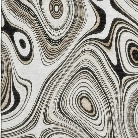 Ivory And Charcoal Geometric Washable Area Rug With UV Protection Photo 3