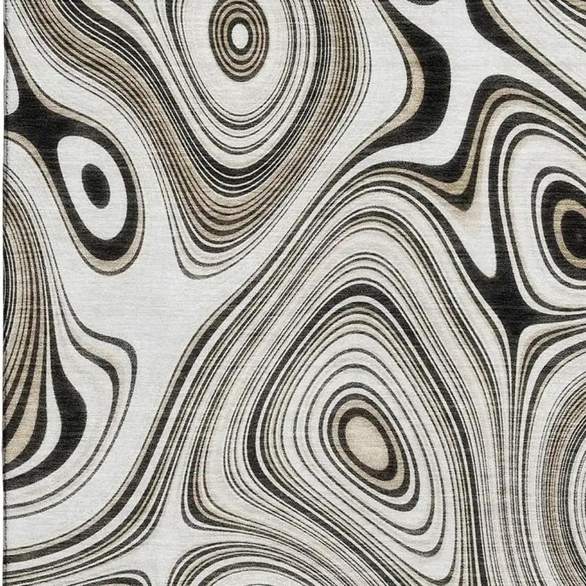Ivory And Charcoal Geometric Washable Area Rug With UV Protection Photo 3