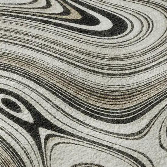 Ivory And Charcoal Geometric Washable Area Rug With UV Protection Photo 8