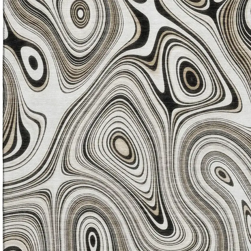 Ivory And Charcoal Geometric Washable Area Rug With UV Protection Photo 3