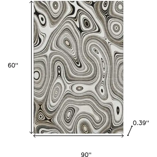 Ivory And Charcoal Geometric Washable Area Rug With UV Protection Photo 9