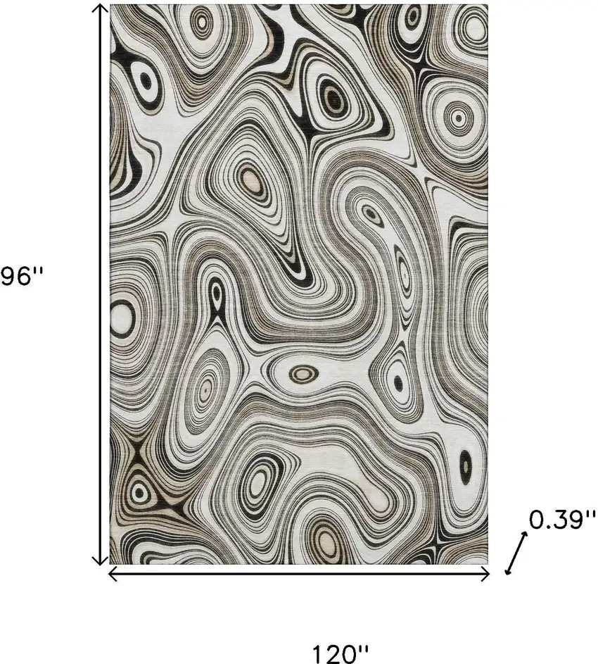 Ivory And Charcoal Geometric Washable Area Rug With UV Protection Photo 9