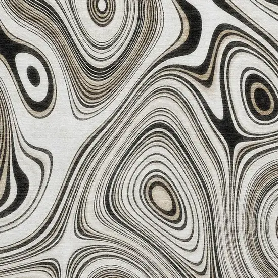 Ivory And Charcoal Geometric Washable Area Rug With UV Protection Photo 3