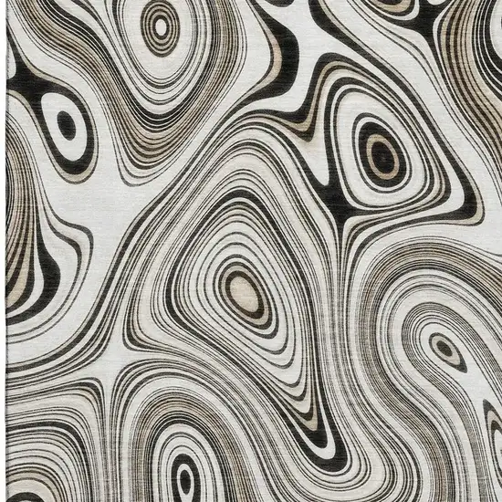 Ivory And Charcoal Geometric Washable Area Rug With UV Protection Photo 4
