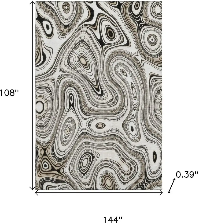 Ivory And Charcoal Geometric Washable Area Rug With UV Protection Photo 9