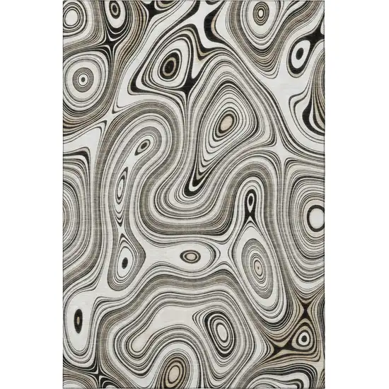 Ivory And Charcoal Geometric Washable Area Rug With UV Protection Photo 4