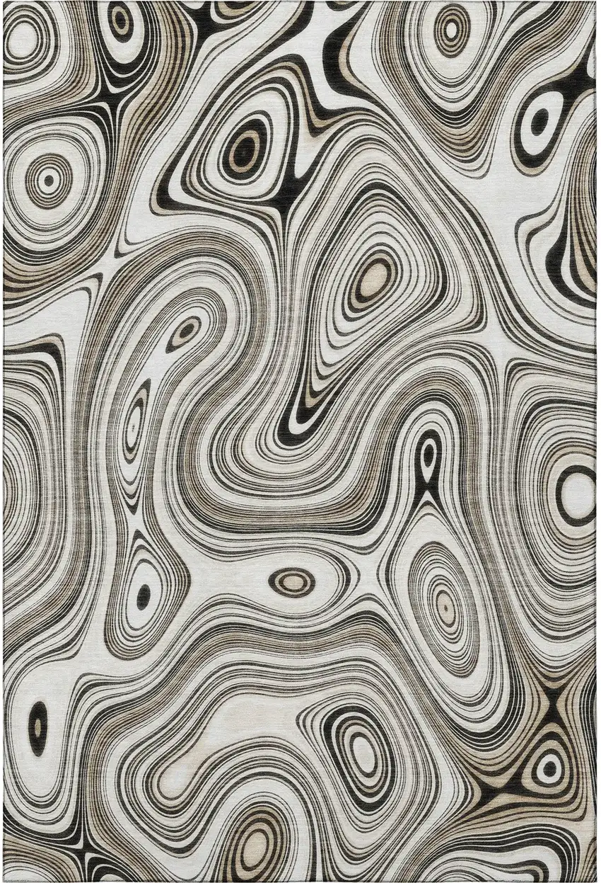 Ivory And Charcoal Geometric Washable Area Rug With UV Protection Photo 4