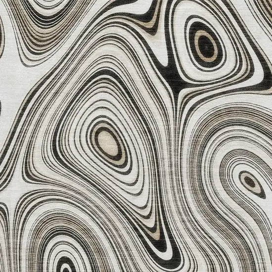 Ivory And Charcoal Geometric Washable Area Rug With UV Protection Photo 3