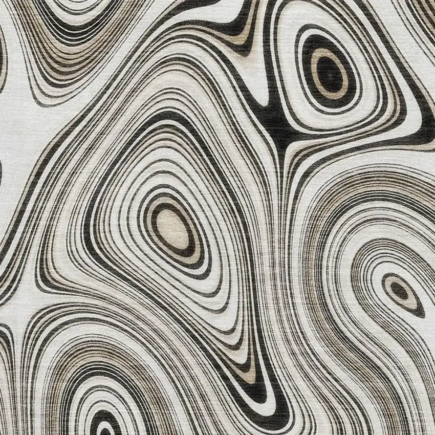 Ivory And Charcoal Geometric Washable Area Rug With UV Protection Photo 3