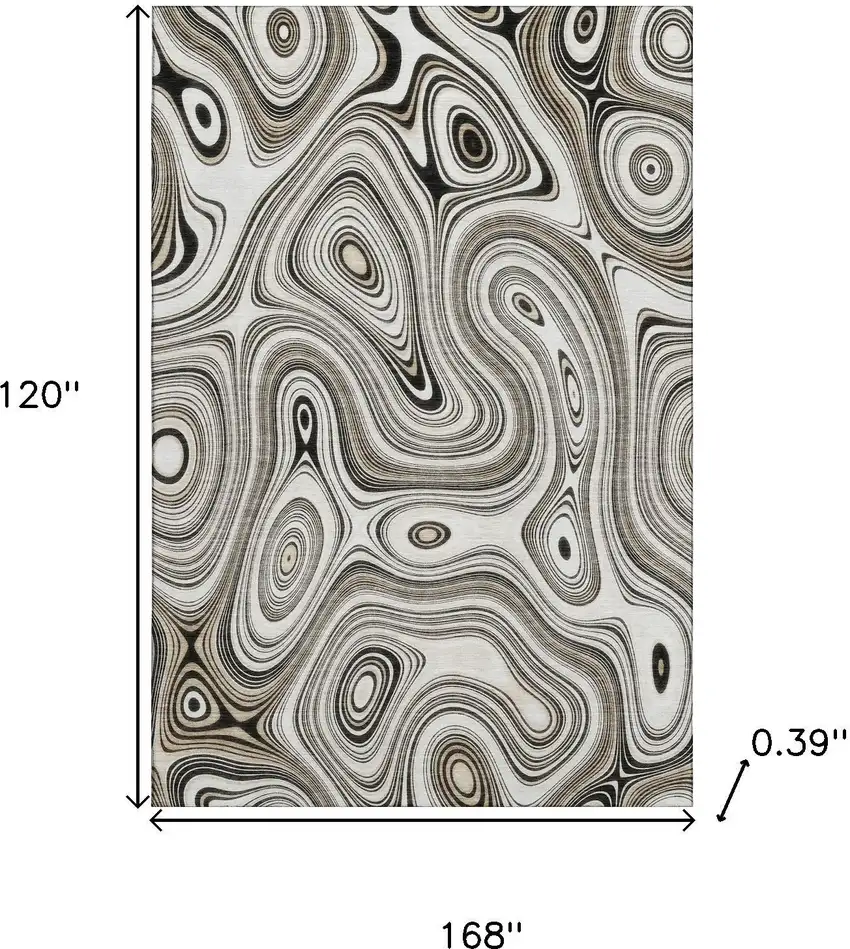 Ivory And Charcoal Geometric Washable Area Rug With UV Protection Photo 9