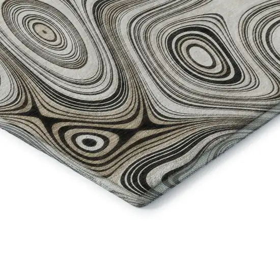 Ivory And Charcoal Geometric Washable Area Rug With UV Protection Photo 7