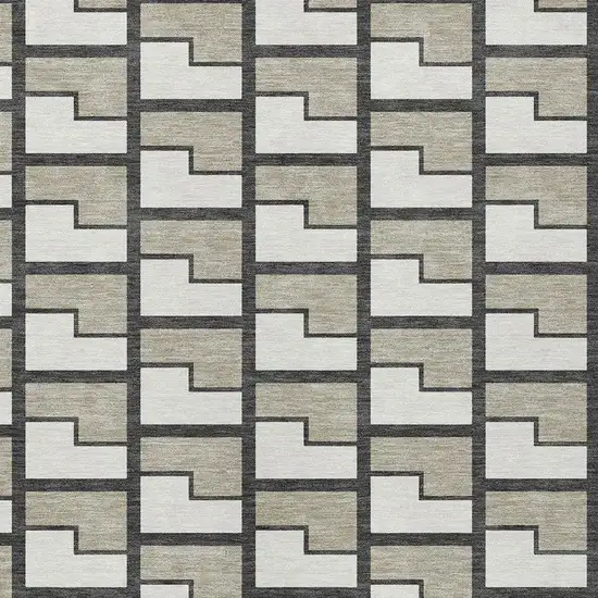 Ivory And Charcoal Geometric Washable Indoor Outdoor Area Rug Photo 2