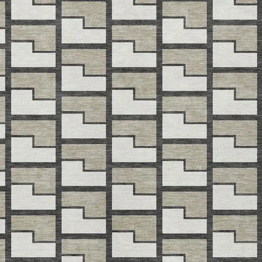 Ivory And Charcoal Geometric Washable Indoor Outdoor Area Rug Photo 2