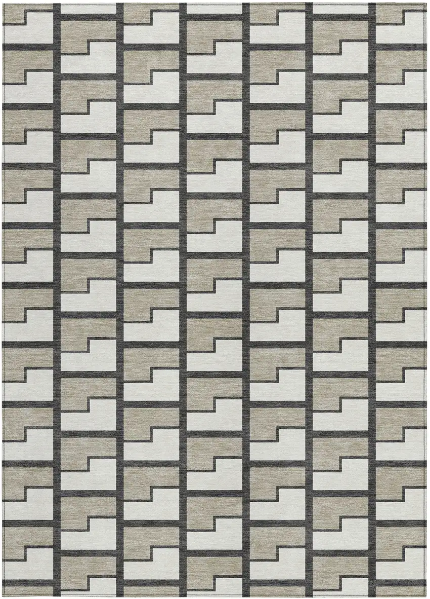 Ivory And Charcoal Geometric Washable Indoor Outdoor Area Rug Photo 3