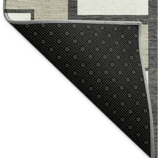 Ivory And Charcoal Geometric Washable Indoor Outdoor Area Rug Photo 9