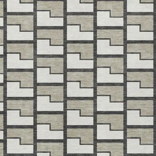 Ivory And Charcoal Geometric Washable Indoor Outdoor Area Rug Photo 2