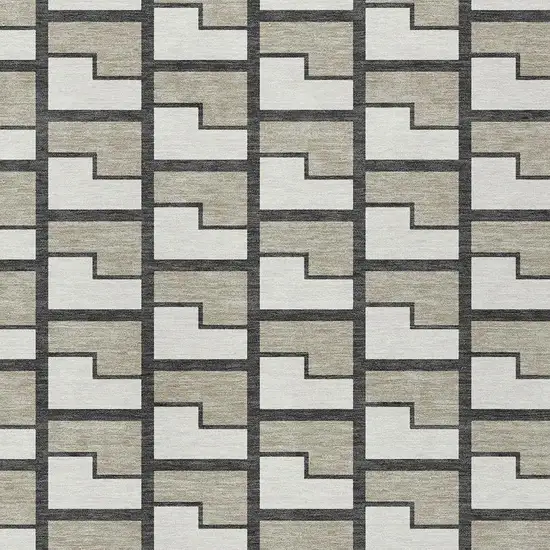 Ivory And Charcoal Geometric Washable Indoor Outdoor Area Rug Photo 2