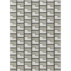 Photo of Ivory And Charcoal Geometric Washable Indoor Outdoor Area Rug