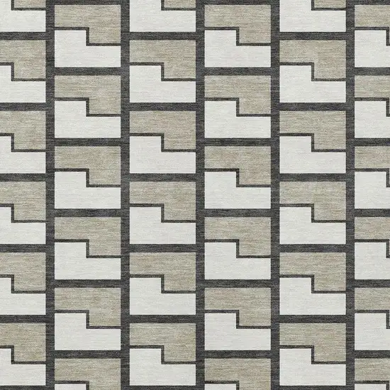 Ivory And Charcoal Geometric Washable Indoor Outdoor Area Rug Photo 2