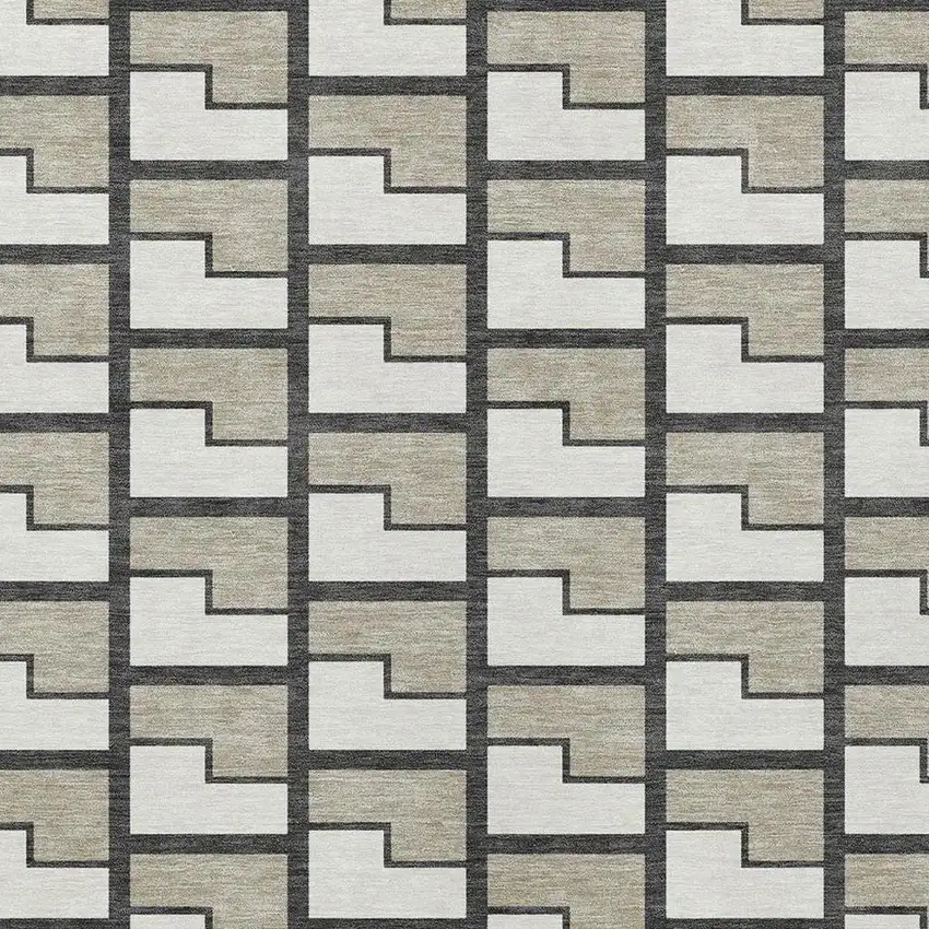 Ivory And Charcoal Geometric Washable Indoor Outdoor Area Rug Photo 2