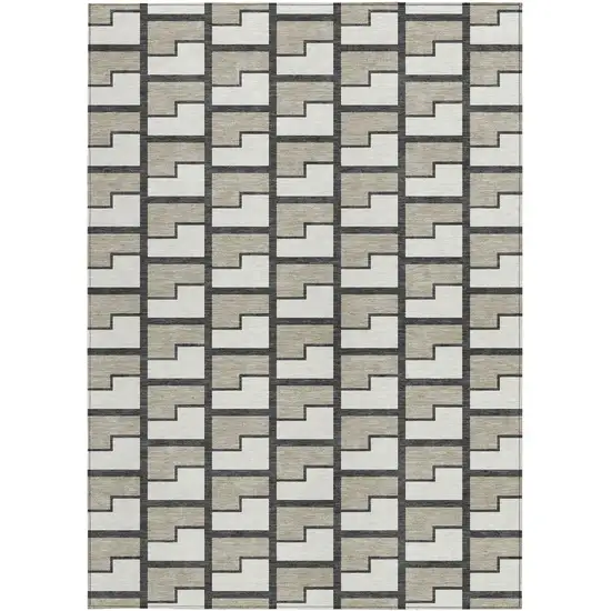 Ivory And Charcoal Geometric Washable Indoor Outdoor Area Rug Photo 3