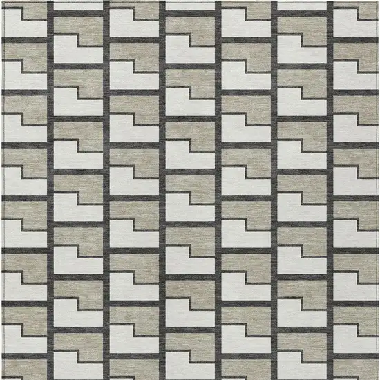 Ivory And Charcoal Geometric Washable Indoor Outdoor Area Rug Photo 2