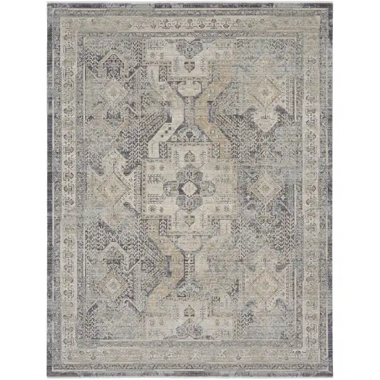 Ivory And Charcoal Medallion Distressed Area Rug With Fringe Photo 9