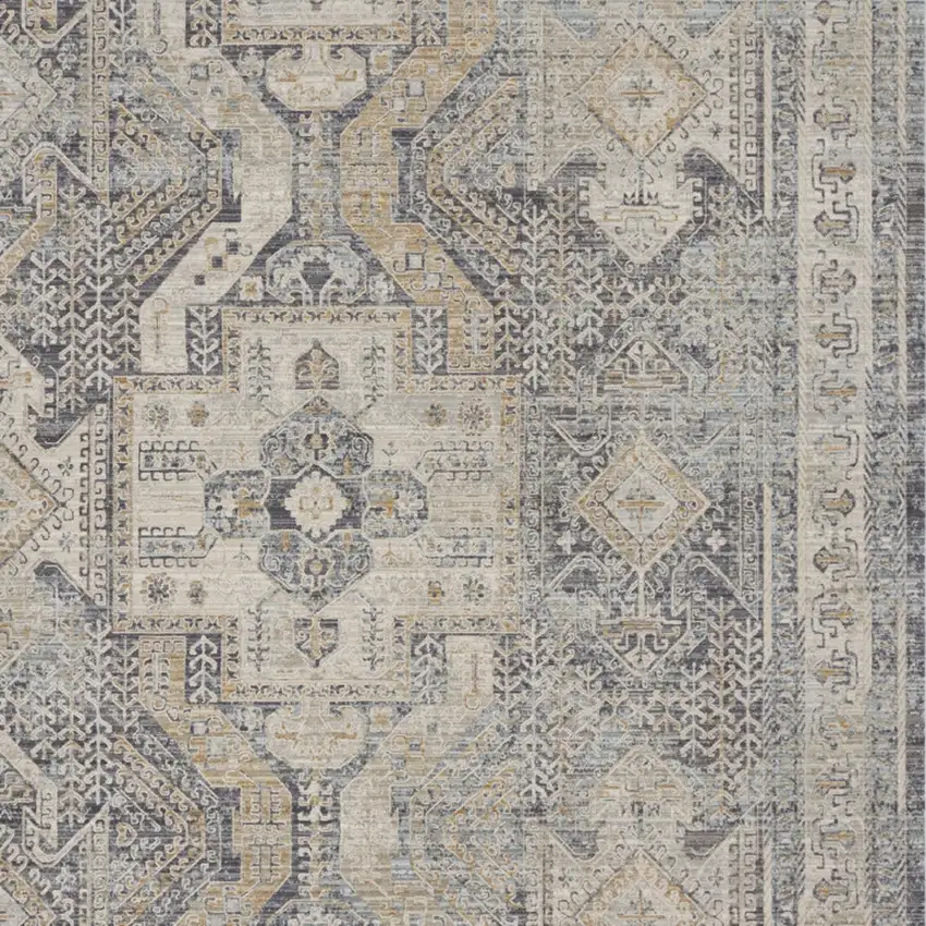 Ivory And Charcoal Medallion Distressed Area Rug With Fringe Photo 5