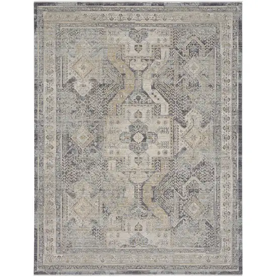 Ivory And Charcoal Medallion Distressed Area Rug With Fringe Photo 6