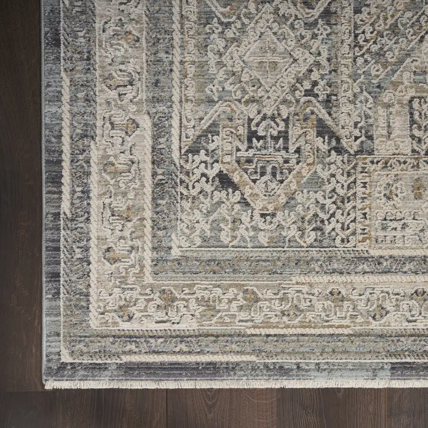 Ivory And Charcoal Medallion Distressed Area Rug With Fringe Photo 9