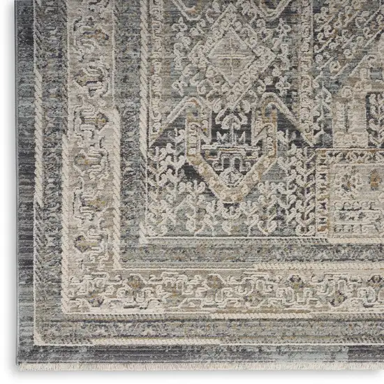 Ivory And Charcoal Medallion Distressed Area Rug With Fringe Photo 2