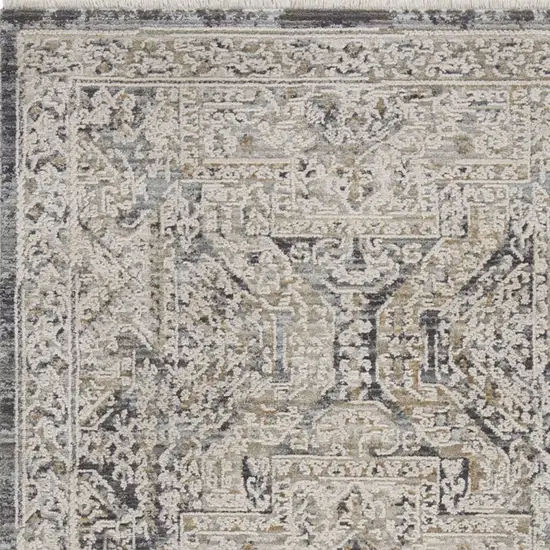Ivory And Charcoal Medallion Distressed Area Rug With Fringe Photo 4