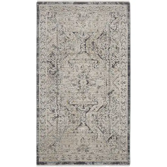 Ivory And Charcoal Medallion Distressed Area Rug With Fringe Photo 7