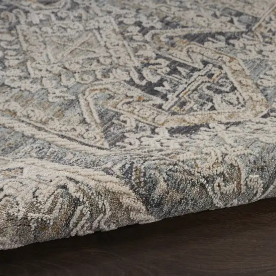 Ivory And Charcoal Medallion Distressed Area Rug With Fringe Photo 6