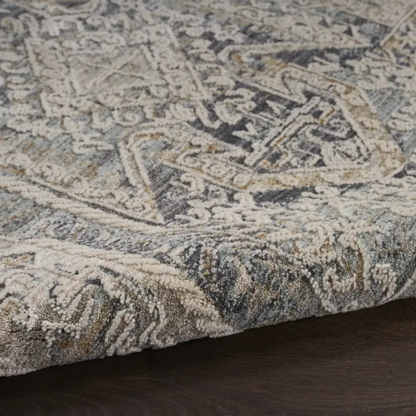 Ivory And Charcoal Medallion Distressed Area Rug With Fringe Photo 6