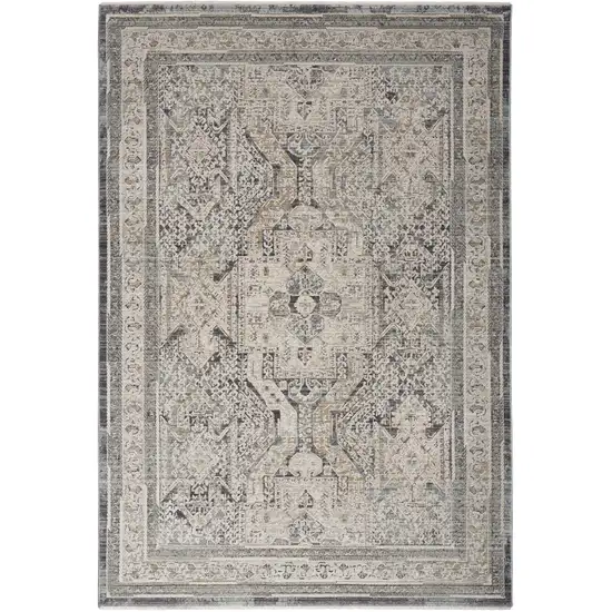 Ivory And Charcoal Medallion Distressed Area Rug With Fringe Photo 9