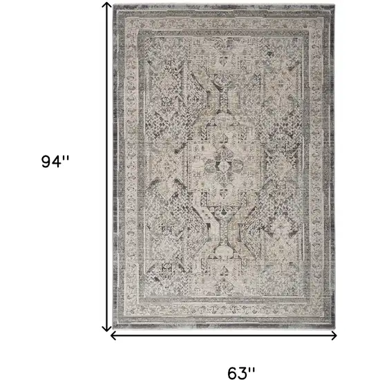 Ivory And Charcoal Medallion Distressed Area Rug With Fringe Photo 3